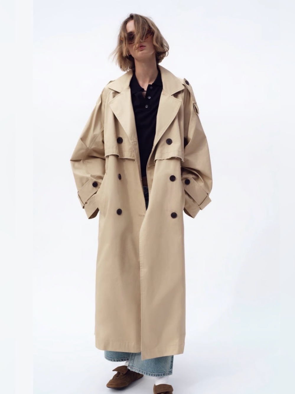 NWT Zara beige double-breasted oversized trench coat size M